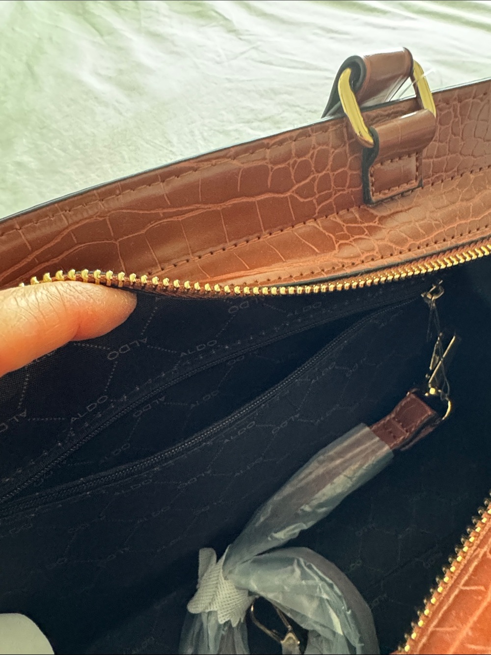 NWT Aldo Taunn Croc-Trim Top-Handle Satchel Hand Bag Purse in Rust - Picture 11 of 13